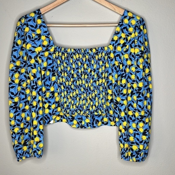 Diane Von Furstenberg Dover Cropped Lemon Print Crepe Top in Blue Size 4 NWT! - Picture 8 of 12